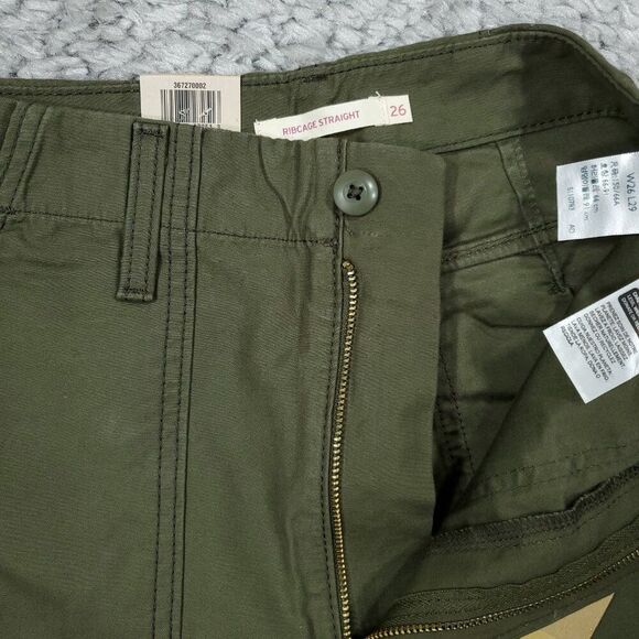 Levi's Ribcage Straight Utility Olive Green Super High Rise Pants Size 26x29 - Picture 5 of 12